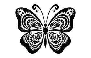 Butterfly Mandala black and white Silhouette Clipart vector