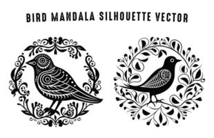 Birds mandala black clip art Silhouettes vector