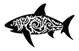 tiburón mandala negro y blanco silueta aislado en un blanco antecedentes vector
