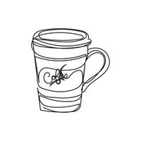 café taza mínimo diseño mano dibujado uno línea estilo dibujo, uno línea Arte continuo dibujo, café taza soltero línea Arte vector