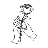 Rose with hand minimal design hand drawn one line style drawing, one line art continuous drawing, rose with hand single line art vector