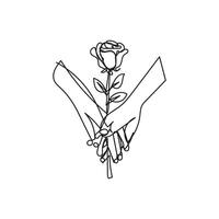 Rose with hand minimal design hand drawn one line style drawing, one line art continuous drawing, rose with hand single line art vector