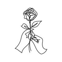 Rose with hand minimal design hand drawn one line style drawing, one line art continuous drawing, rose with hand single line art vector