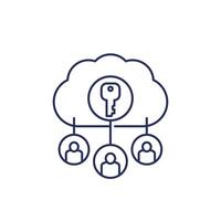 Encryption of personal data in cloud icon, line vector