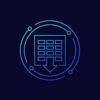 xls file icon, download spreadsheet document, linear design vector