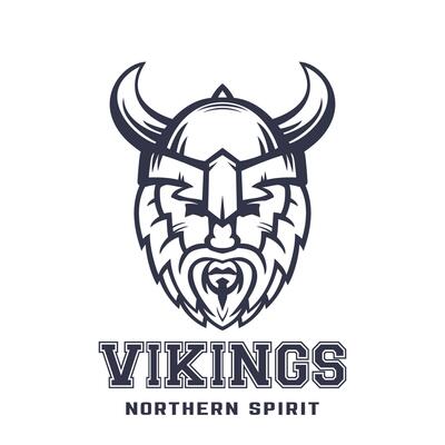 Vikings logo, bearded warrior in helmet with horns over white