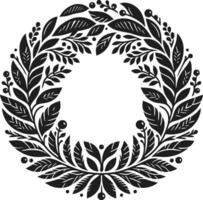 Laurel wreath circle frame isolated on white background. vector