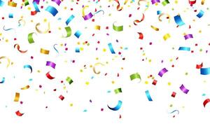 Celebration background with colorful confetti and ribbons. vector