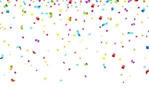 Celebration background with colorful confetti and ribbons. vector