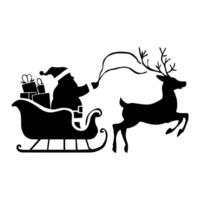 Christmas black and white illustration with Santa Claus in a sleigh pulled by reindeer. Concept of new year and Christmas. vector