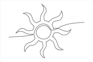 continuous one line drawing sun art Summer sun contour line sign line art illustration vector