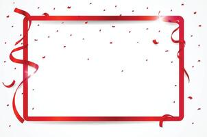 Red ribbons with confetti celebration on frame template background vector