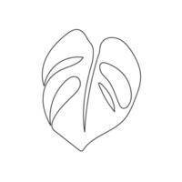 One line drawing monstera leaf. Modern single line art, aesthetic contour. vector