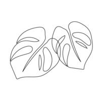 One line drawing monstera leaf. Modern single line art, aesthetic contour. illustration vector