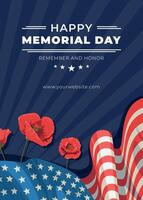 Flat vertical poster template for usa memorial day celebration vector