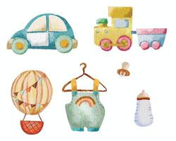 Cute Baby Stuff Watercolor Illustration vector