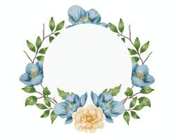 Blue Vintage Watercolor Anemone Flower Wreath vector