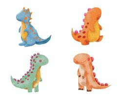 Cute Colorful Dinosaur Watercolor Set vector