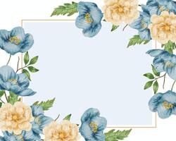 Blue Vintage Watercolor Anemone Flower Border vector