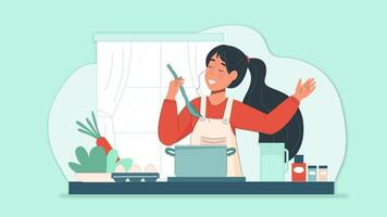 uma mulher é cozinhando dentro a cozinha video