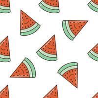 Seamless pattern of smiling watermelon slice. Illustration in cartoon style. 70s retro clipart design. vector