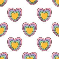 Multicolored heart seamless pattern. Illustration in cartoon style. 70s retro clipart design. vector