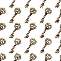 Hand-drawn colored seamless pattern of vintage decorative keys sketches with intricate forging. Ink and pen drawing illustration. vector