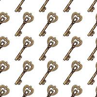 Hand-drawn colored seamless pattern of vintage decorative keys sketches with intricate forging. Ink and pen drawing illustration. vector