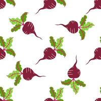 Beet seamless pattern in flat style. Isolated object. Beet logo. Organic food. Vegetable from the farm. vector