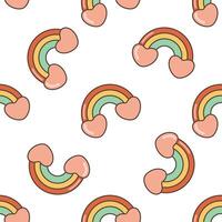 Rainbow with hearts seamless pattern. Illustration in cartoon style. 70s retro clipart design. vector