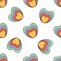 Multicolored heart seamless pattern. Illustration in cartoon style. 70s retro clipart design. vector