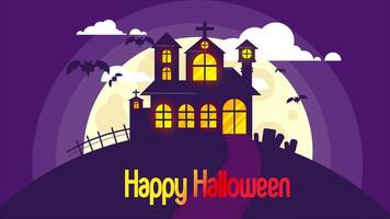 Happy Halloween Background. Bats Flying In The Air On Purple Background 2D Cartoon Animation video