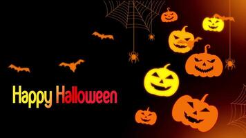 content Halloween Contexte citrouille, chauves-souris en volant sur noir 2d dessin animé animation video