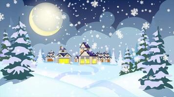 Winter Landschaft im Dorf 2d Karikatur Animation video