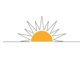 Sun continuous one line drawing sunset and sunrise outline pro illustration vector