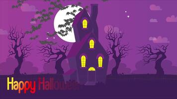 content Halloween Contexte. chauves-souris en volant dans le air sur violet Contexte 2d dessin animé animation video