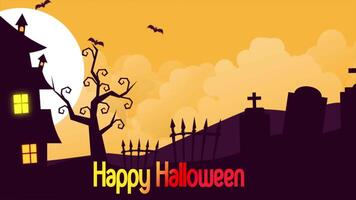 Happy Halloween Landscape On Orange 2D Cartoon Animation video