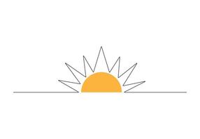 Sun continuous one line drawing sunset and sunrise outline pro illustration vector