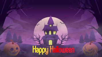 Happy Halloween Background Bats Flying On Purple 2D Cartoon Animation video