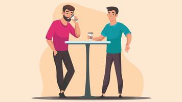 2 freunde sind Trinken Kaffee während chatten beim das Tabelle 2d Karikatur Animation video