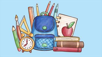 Back To School Background On Blue 2D Cartoon Animation video