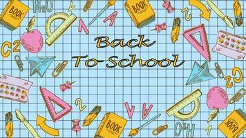 Back To School Items Flying Air On Blue Background 2D Cartoon Animation video