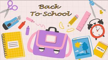 Back To School Background School Supplies Go Into The School Bag On Yellow Background 2D Cartoon Animation video