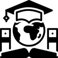 Solid black icon for global education vector
