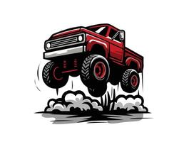 rojo camión saltar en fumar vector