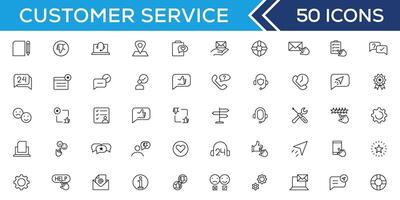 Customer service icon set. Containing customer satisfied, assistance, experience, feedback, operator and technical support icons. Thin outline icons pack. vector