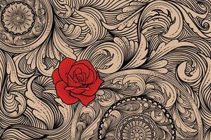 Engraved style vintage background with red rose vector