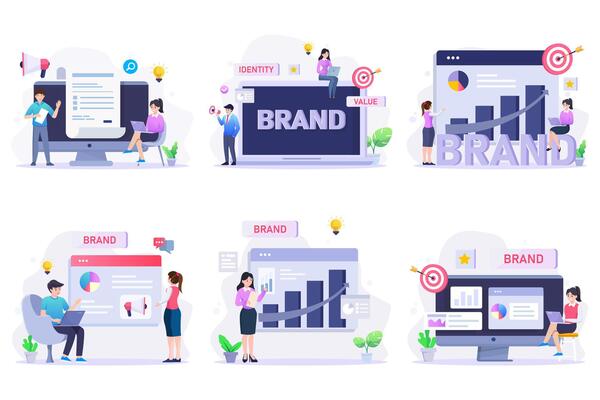 Build branding or brand awareness, marketing or advertising for company reputation. illustration concept.