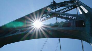 Iron bridge structures in the sun, very beautiful , close up. Lion Gate Bridge Vancouver, Canada video