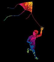 Graffiti A Boy Running with a Kite Child Playing Cartoon Graphic vector